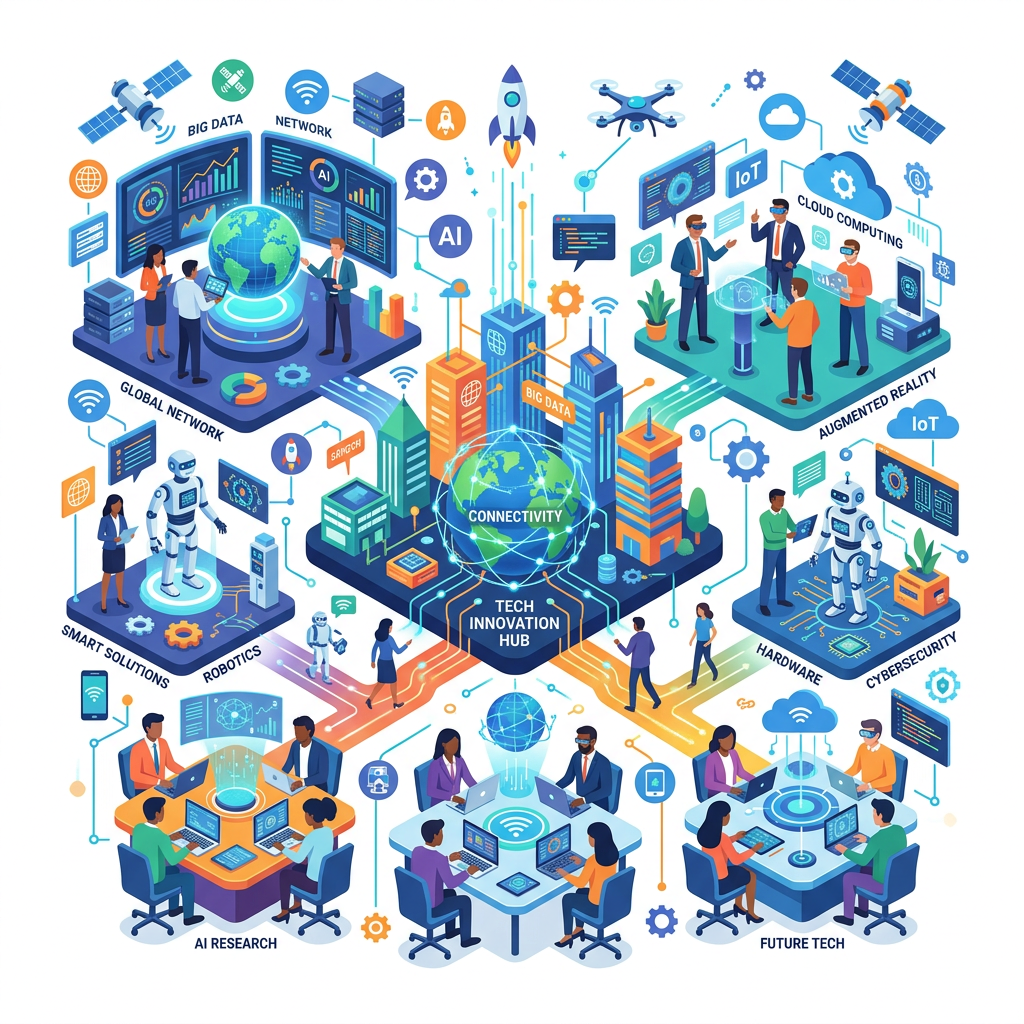 create a premium flat vector illustration representing of aenterprises tech with white backgroung